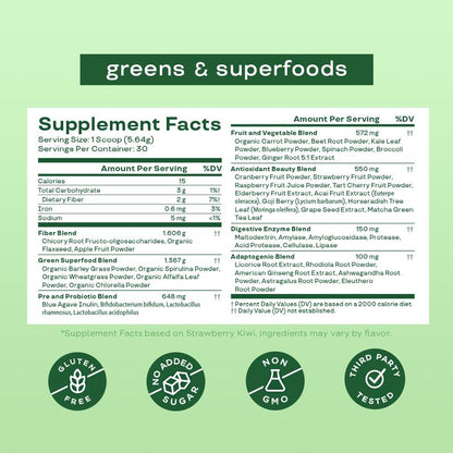 Bloom Nutrition Greens & Superfoods Powder (30 Servings) - Digestion, Gut Health, Bloating Relief, Spirulina & Chlorella with Probiotics & Antioxidants
