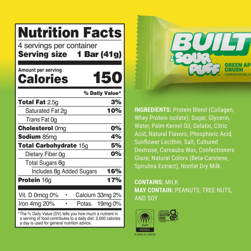 BUILT Sour Puff Variety Box, Blue Razz Blast Puff , Green Apple Crush Puff, Sweet Peach Punch Puff