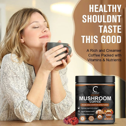 Premium Organic Mushroom Coffee with 7 Superfood Mushrooms - Water Processed Instant Coffee Mix with Lion'S Mane, Reishi, Chaga, Cordyceps, Shiitake, Maitake, and Turkey Tail - 113G (3.98Oz)