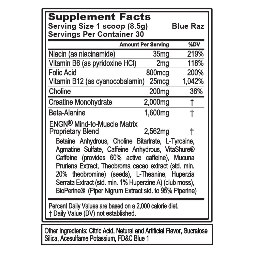 Pre Workout Powder with Creatine -  ENGN Preworkout Supplement 30 Servings (Blue Raz)
