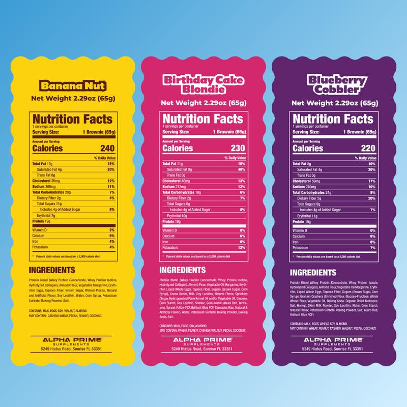 Prime Bites Protein Brownie Variety Pack - 19G Protein and 5G Collagen Chocolate Dessert