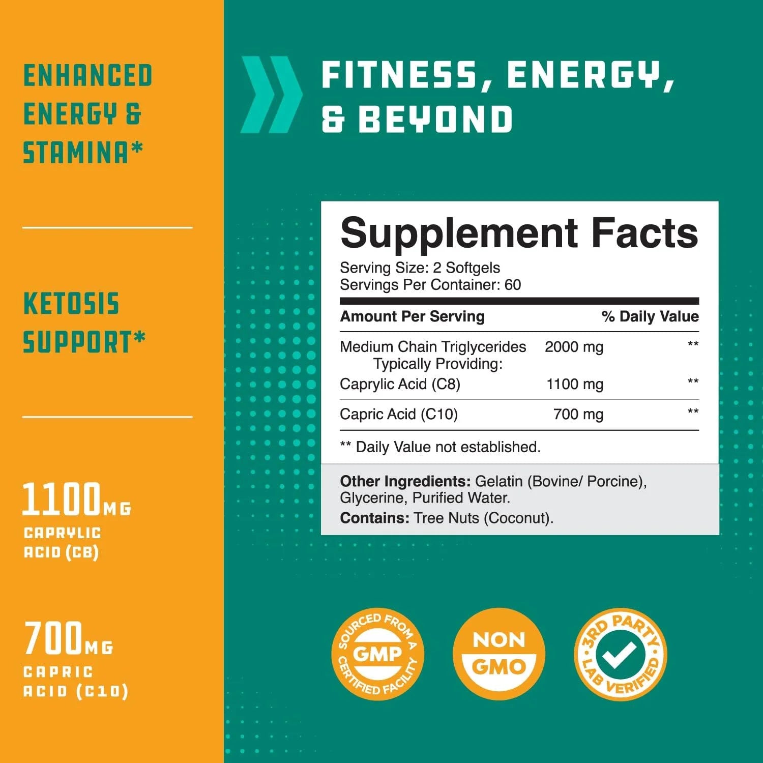 C8 MCT Coconut Oil Softgels - Potent Non GMO Gluten Free Keto Supplements with Caprylic Acid Coconut Oil for Body Sculpting Sustainable Energy Support and Brain Health