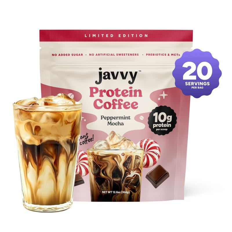 Javvy Coffee Instant Iced Protein Coffee - Premium Whey Protein & 100% Arabica Coffee - Zero Artificial Flavors & Sweeteners - Healthy Breakfast Drink Beans Beverage Natural