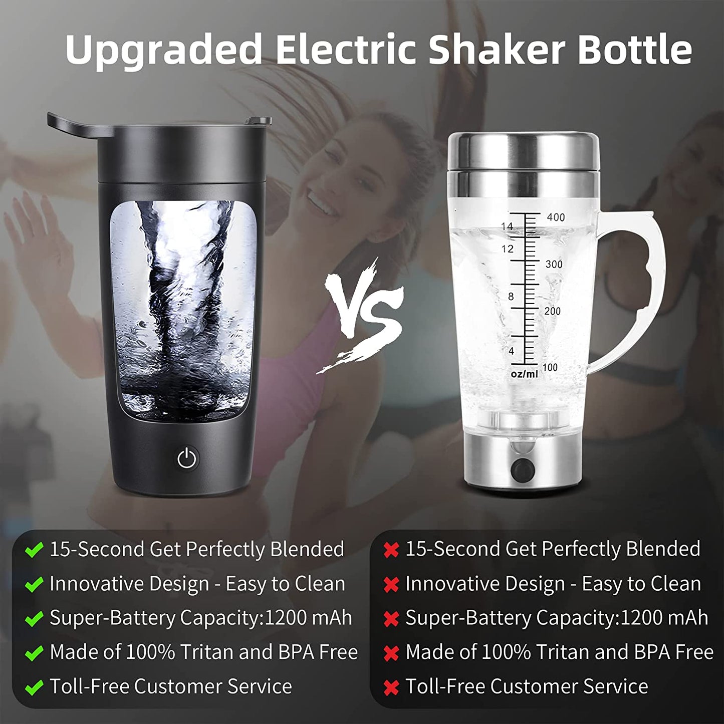 Revolutionary 22Oz Electric Shaker Bottle - USB Rechargeable Protein Mixer in Sleek Black!