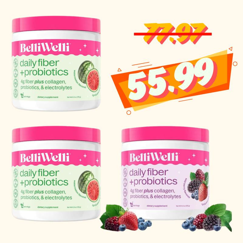 Special 3 Tub Bundle- Belliwelli Daily Fiber + Probiotics + Collagen Healthcare Fitness