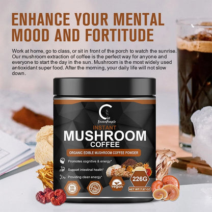 Premium Organic Mushroom Coffee with 7 Superfood Mushrooms - Water Processed Instant Coffee Mix with Lion'S Mane, Reishi, Chaga, Cordyceps, Shiitake, Maitake, and Turkey Tail - 113G (3.98Oz)