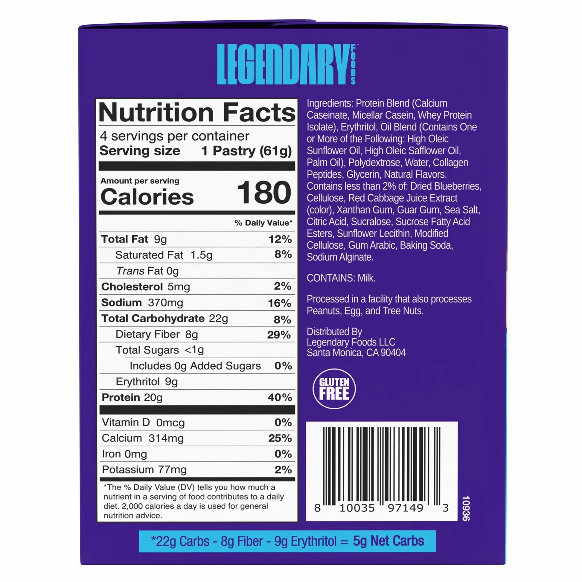 Protein Pastry - Blueberry 4 Pack | Protein Snack | Gluten-Free| Keto Friendly