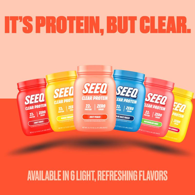 SEEQ Clear Protein Powder - 22G Whey Isolate - Zero Sugar & Lactose - Allergen Friendly - Bone Health - Post Workout Recovery - Fitness Endurance Supplement - Dietary