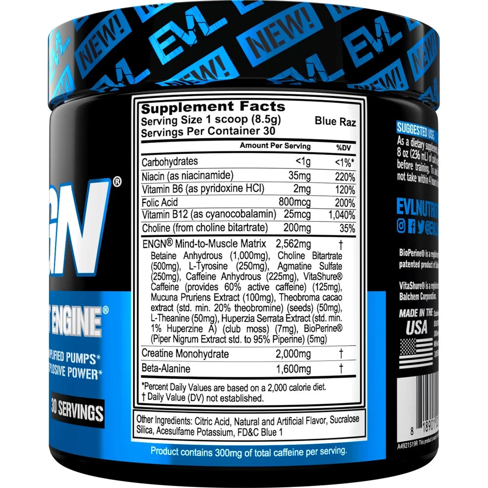 Pre Workout Powder with Creatine -  ENGN Preworkout Supplement 30 Servings (Blue Raz)