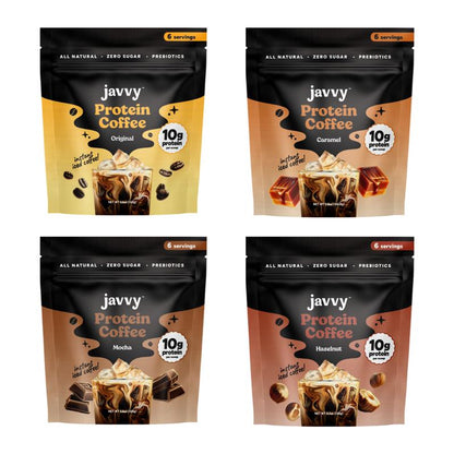 Javvy Coffee Instant Iced Protein Coffee - Premium Whey Protein & 100% Arabica Coffee - Zero Artificial Flavors & Sweeteners - Healthy Breakfast Drink Beans Beverage Natural