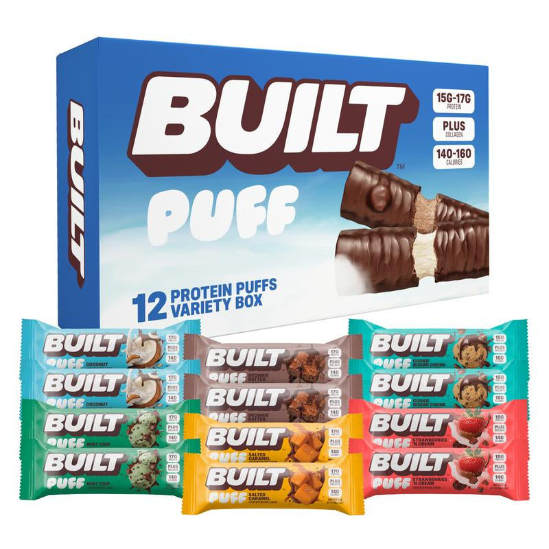 Built Bar Mixed Variety Box - 12 Protein Packed Puff Chocolate -Y Snack Bars