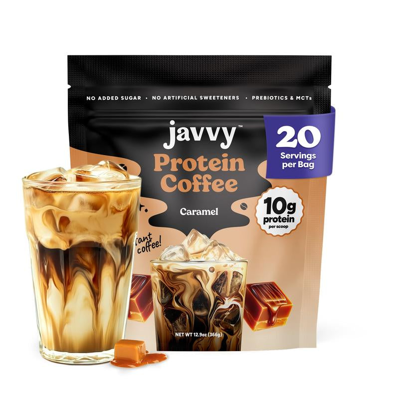 Javvy Coffee Instant Iced Protein Coffee - Premium Whey Protein & 100% Arabica Coffee - Zero Artificial Flavors & Sweeteners - Healthy Breakfast Drink Beans Beverage Natural