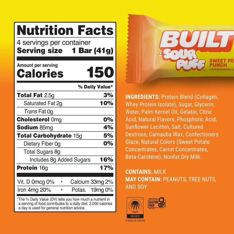 BUILT Sour Puff Variety Box, Blue Razz Blast Puff , Green Apple Crush Puff, Sweet Peach Punch Puff