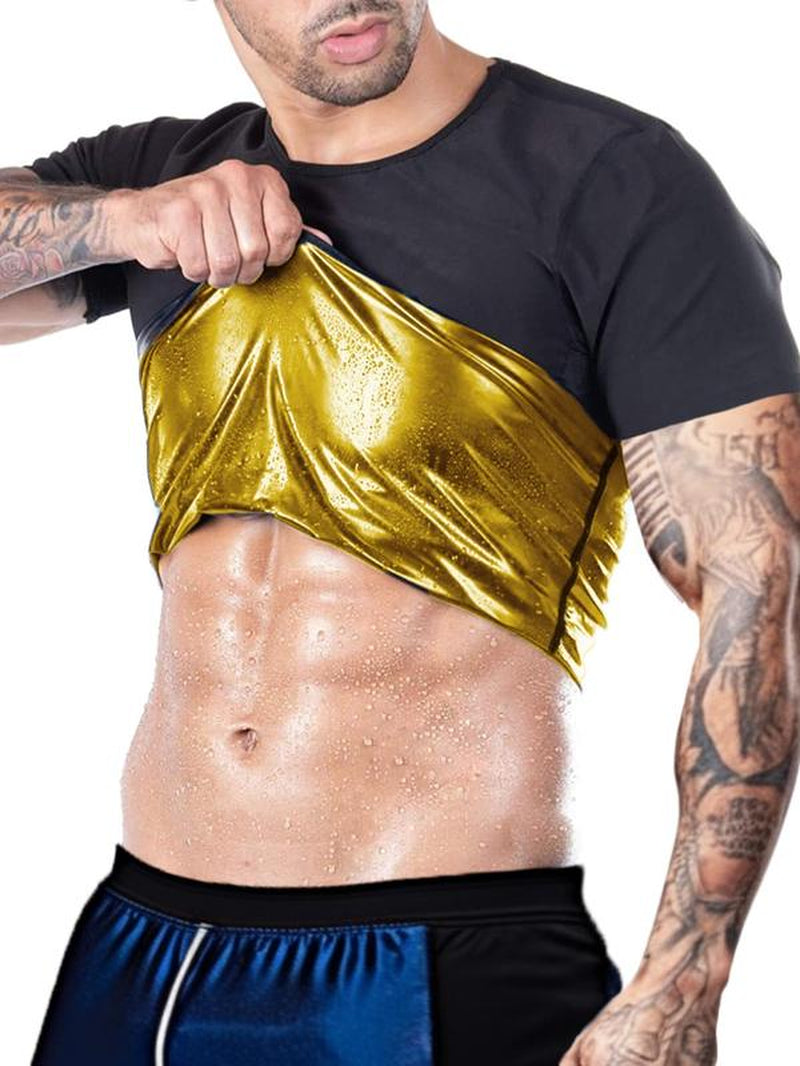 Men'S Sweat Sauna T-Shirts, Athletic Short Sleeve Tee, Weight Lose Workout Slimming Body Shaper, Fitness Waist Trainer, Men'S Shapewear, Gym Wear, Gym Workout Tops, Workout Clothes, Gym Outfits
